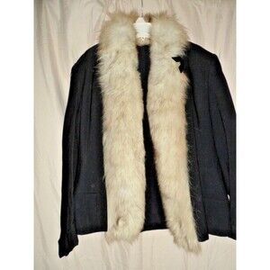 Jacket VTG Black Wool w/White Fur Collar &Trim Women's SZ L 50's-60's USA